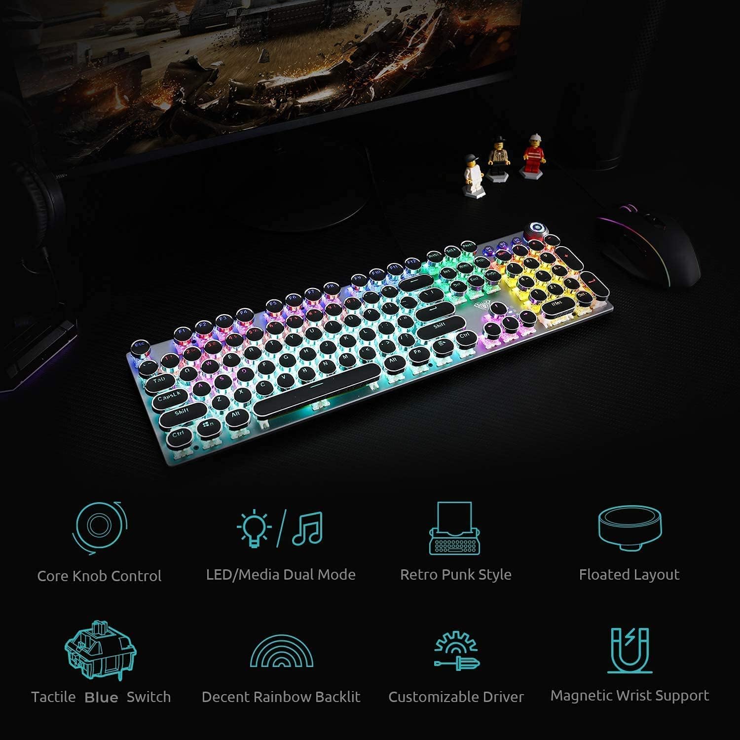 AULA F2088 Typewriter Style Mechanical Gaming Keyboard Wired