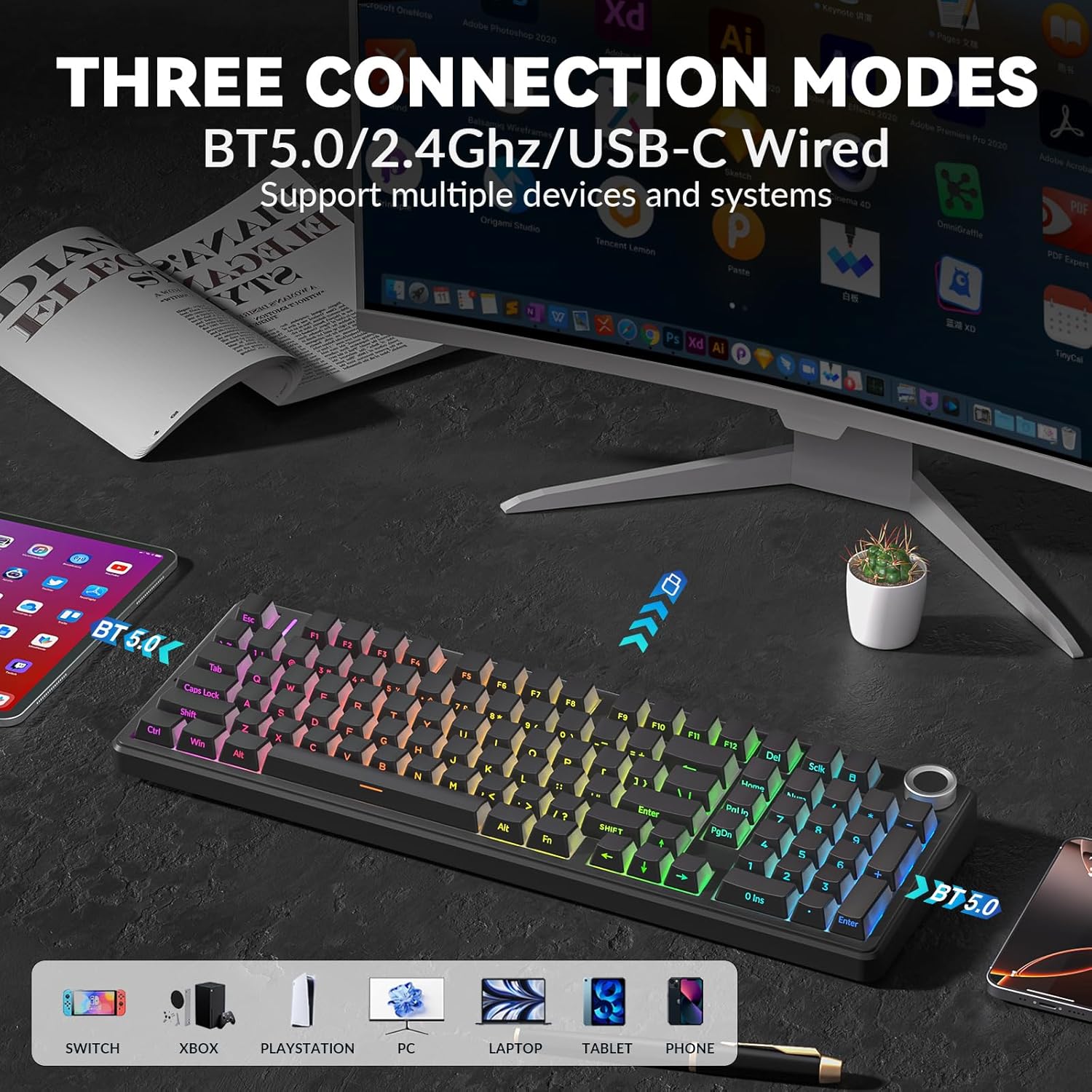 AULA F99 Pro Wireless Mechanical Keyboard-Silent Version,BT5.0/2.4GHz/USB-C