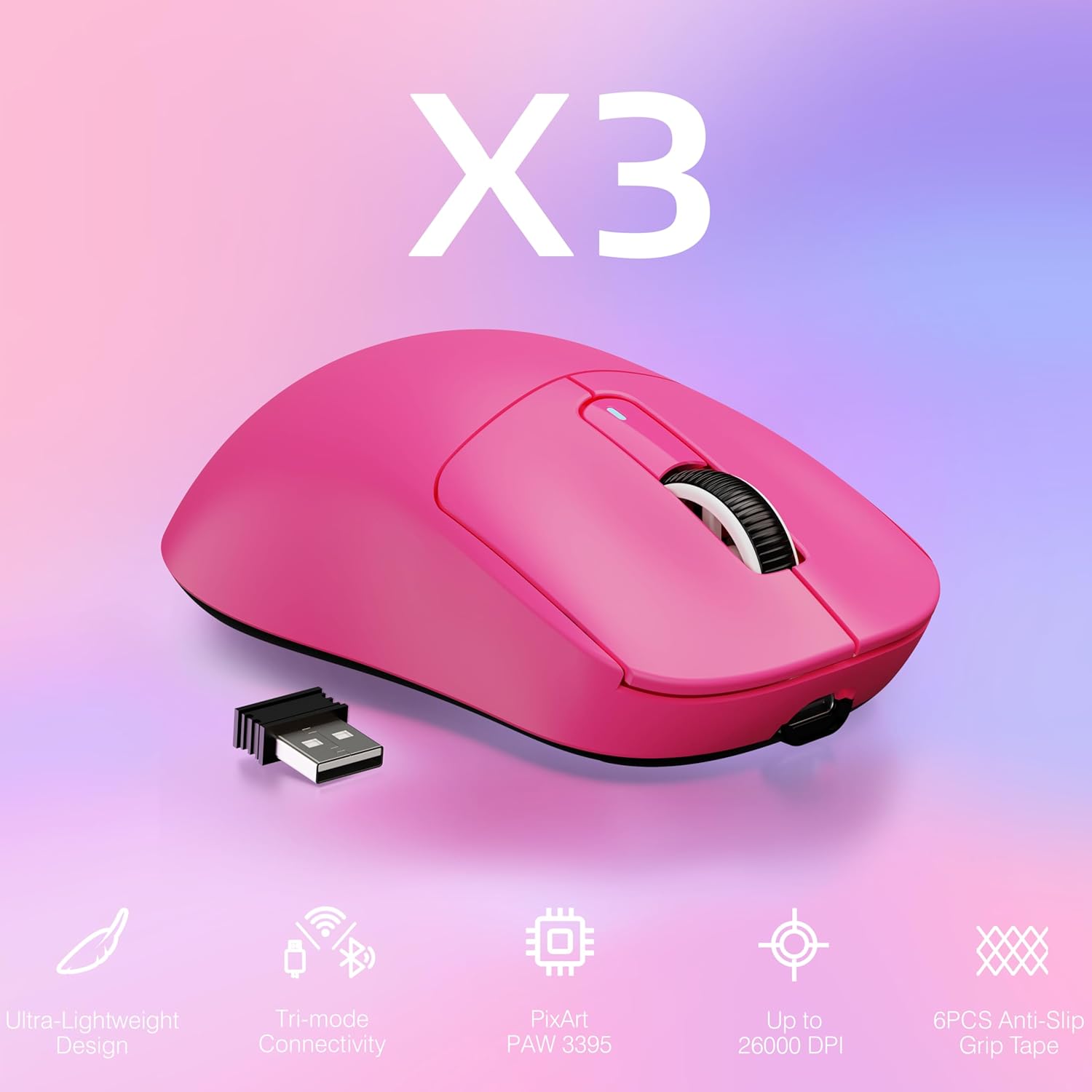 ATTACK SHARK X3 Wireless Gaming Mouse, 49g Ergonomic Computer Mouse