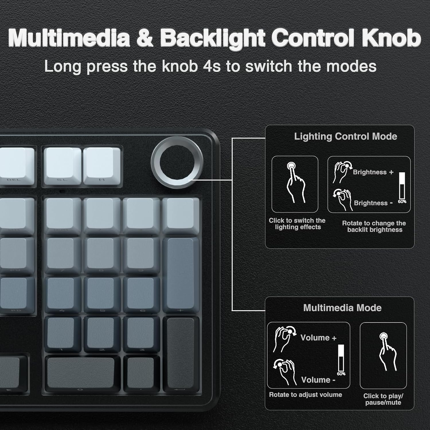 AULA F99 Pro Wireless Mechanical Keyboard with Knob,Gasket Structure,Tri-Mode BT5.0/USB-C/2.4GHz