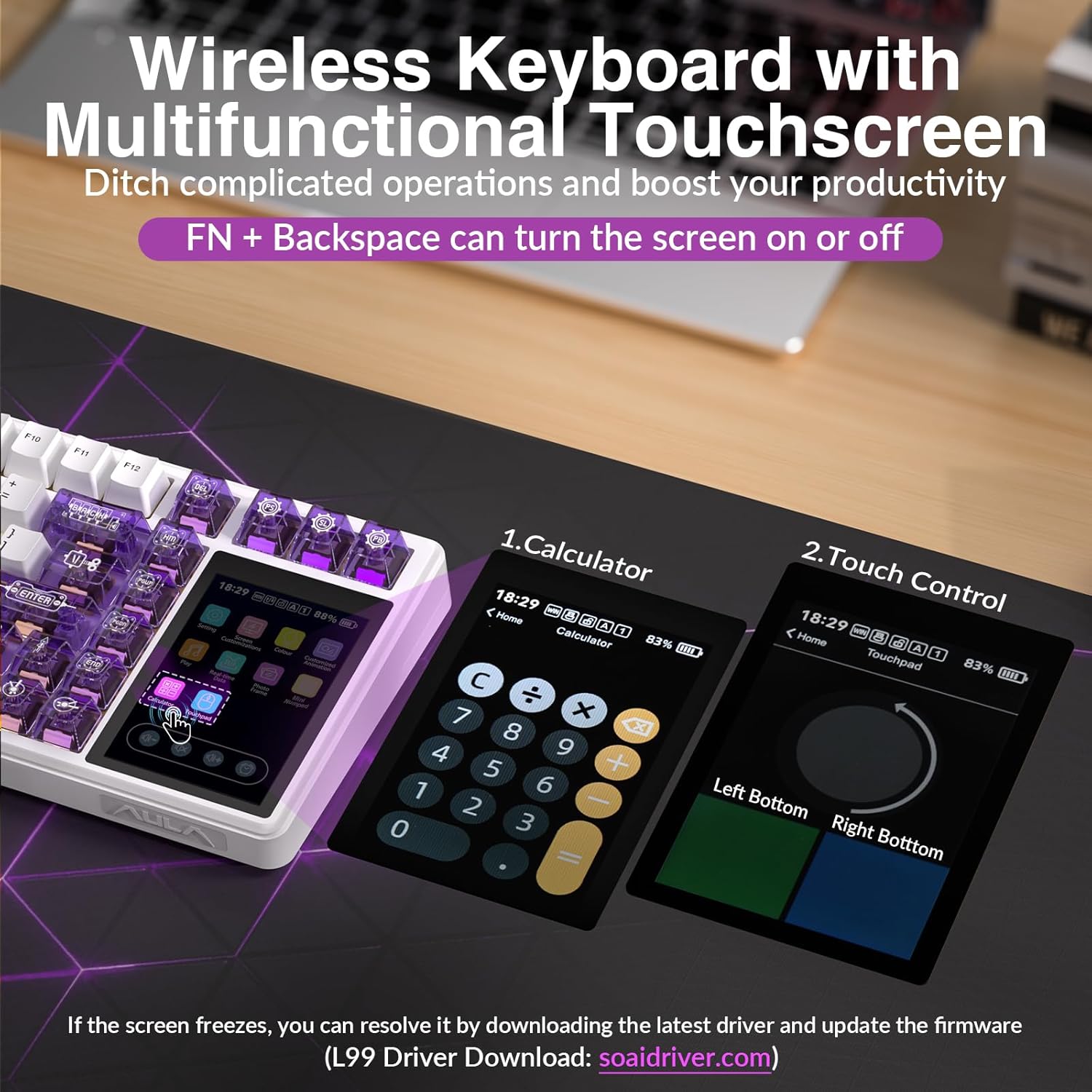 Aula L99 Wireless Mechanical Keyboard with Smart Touch Screen,Tri-Mode Hot Swappable
